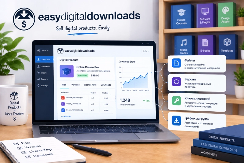 Панель Easy Digital Downloads на рабочем столе