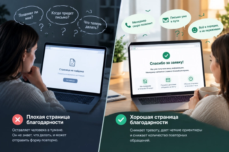 Плохая и хорошая страницы благодарности