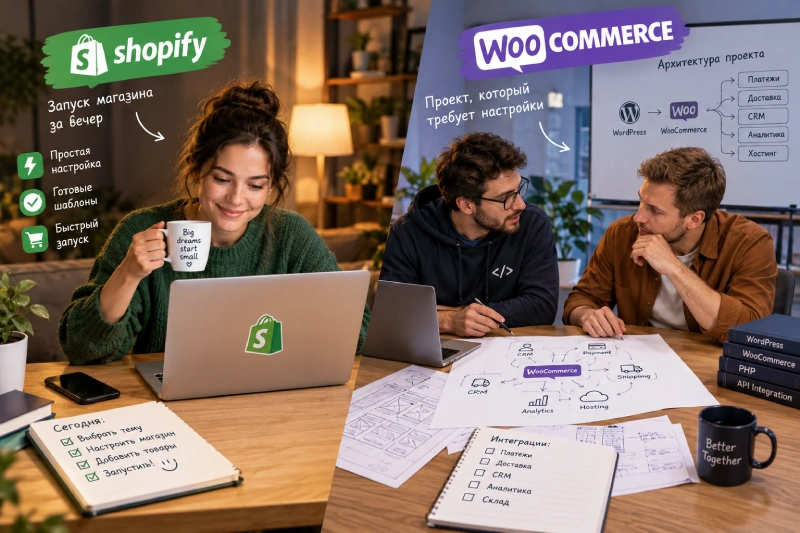 Shopify или WooCommerce: быстрый запуск и разработка