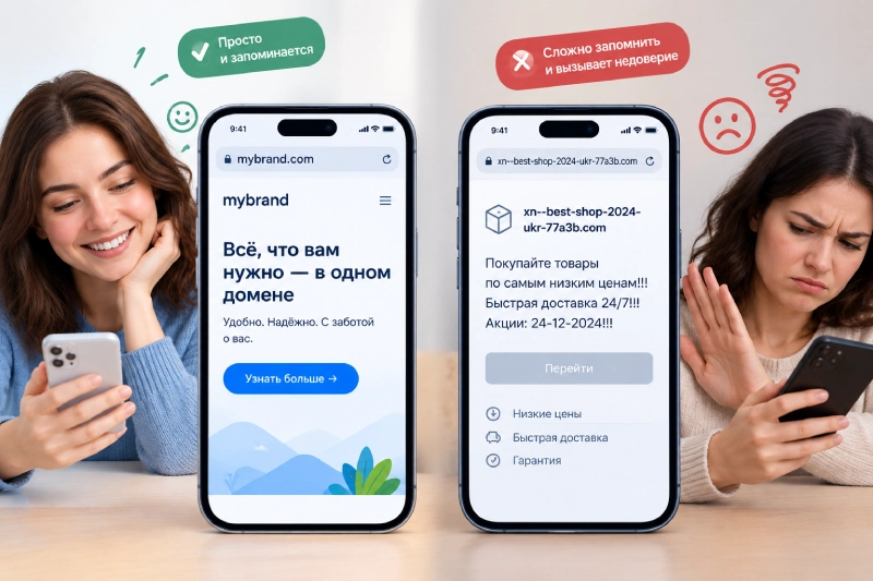 Сравнение удачного и неудачного домена