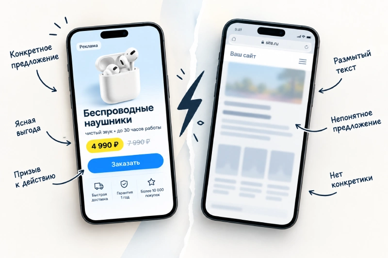 Контраст ясной рекламы и сайта
