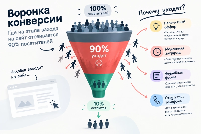Воронка конверсии: почему уходят посетители