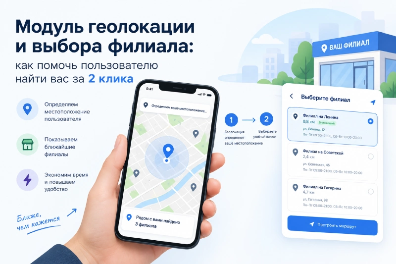 Геолокация и выбор филиала за 2 клика