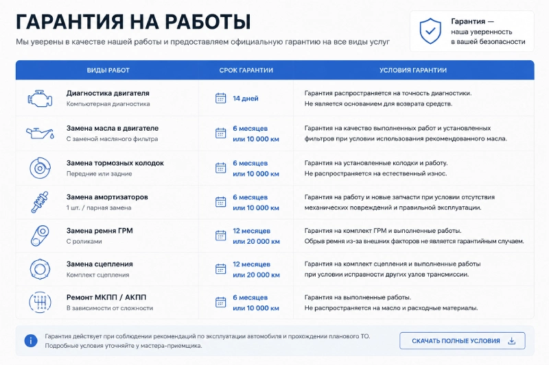 Гарантия на автомобильные работы