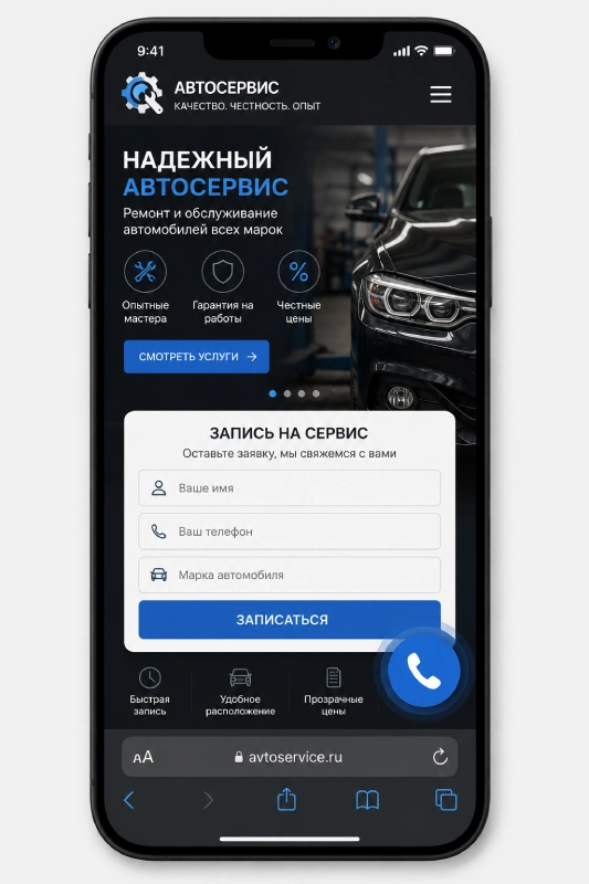Мобильный сайт автосервиса с записью
